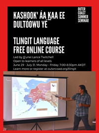 Thumbnail for the post titled: Kashook’ Áa Ḵaa Ee Dultóowu Yé – Tlingit Language Massive Open Online Course